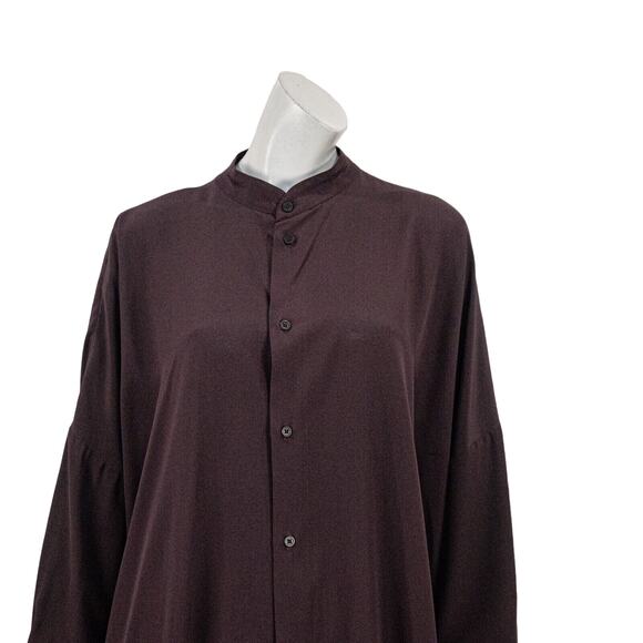 Eskandar Size 2 100% Silk Purple Eggplant Boxy Oversize Crepe Luxury Blouse - Picture 9 of 11